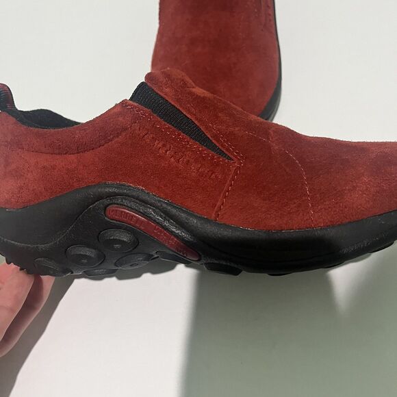 Merrell Shoes Women's Size 6.5 Jungle Moc Red Sunset Suede Leather Slip On Mules - Picture 13 of 14